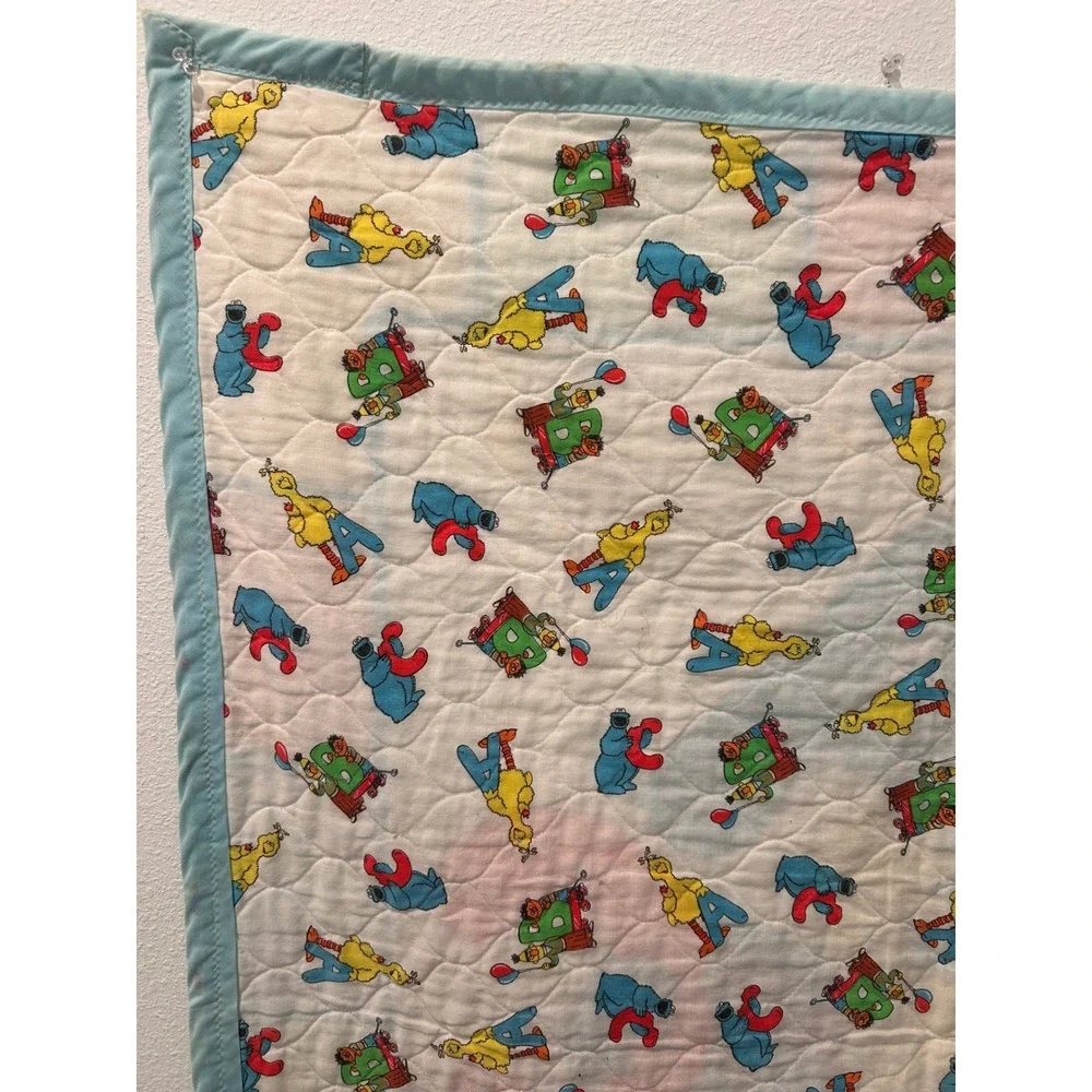 Vintage Sesame Street ABC Baby Quilt Big Bird Cookie Monster Bert Ernie
